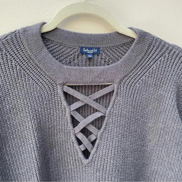 Splendid Women’s Crisscross Knit Long Sleeve Sweater Charcoal Gray Size Medium - Picture 4 of 8